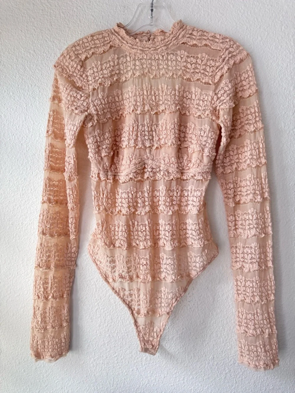 Free People Angelina Bodysuit Lace & Mesh Long-Sleeve Bodysuit M FLAWS